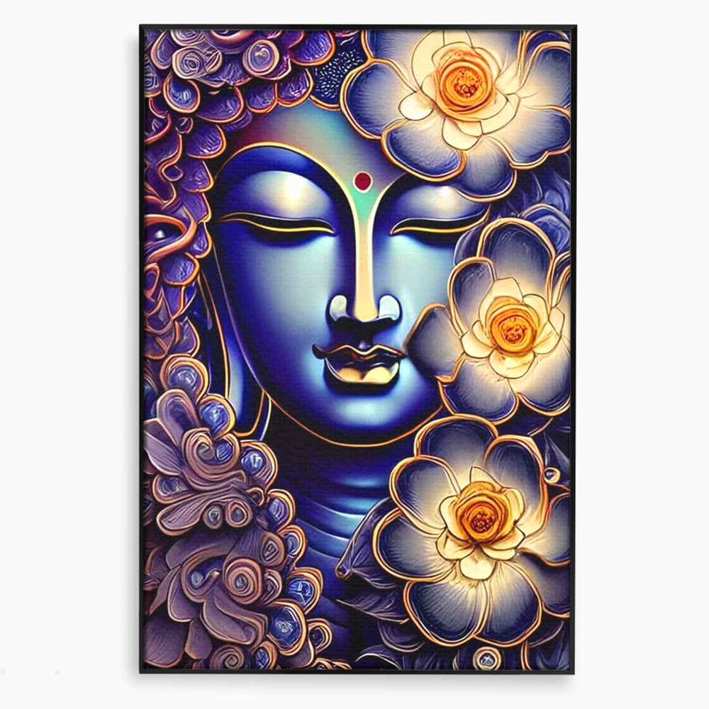 Tablou canvas cu tablou canvas cu portretul lui buddha, in rama de aluminiu negru